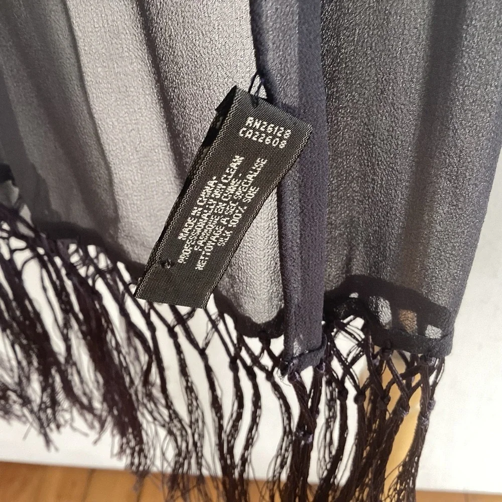 Echo Sheer Gray Silk Scarf with Knotted Fringe